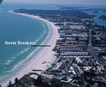 Siesta Breakers resort condos on Siesta Key, off the coast of Sarasota Florida on the Gulf of Mexico